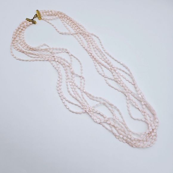 Vintage Pink Necklace Plastic Rice Bead Multi Strand Light Weight Estate Jewelry - Picture 4 of 10